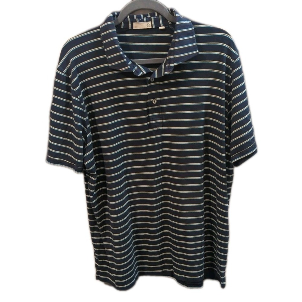 Tasc Performance Polo Shirt XL Golf‎ Short Slv Navy Blue Striped Bamboo Preppy